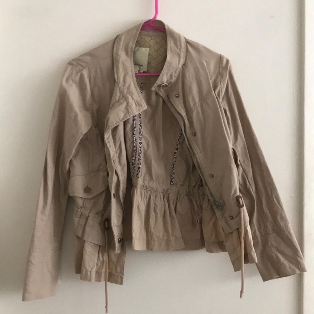 Anthropology tan lightweight linen jacket